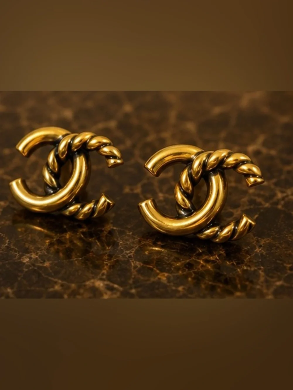 Gold Tone Twisted Rope Statement Stud Earrings Vintage Style